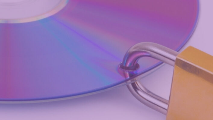Digital media protected by a padlock representing copyright protection and intellectual property rights.