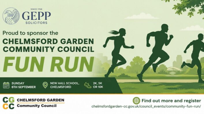 Gepp Solicitors sponsoring the Chelmsford Garden Community Council Fun Run at New Hall School.